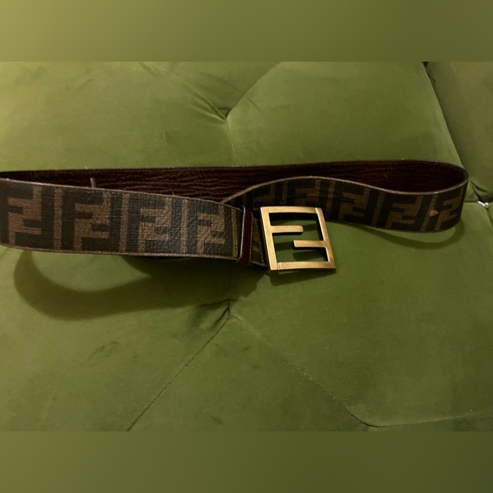 Fendi Brown Monogram Canvas Belt with Gold-Tone Buckle